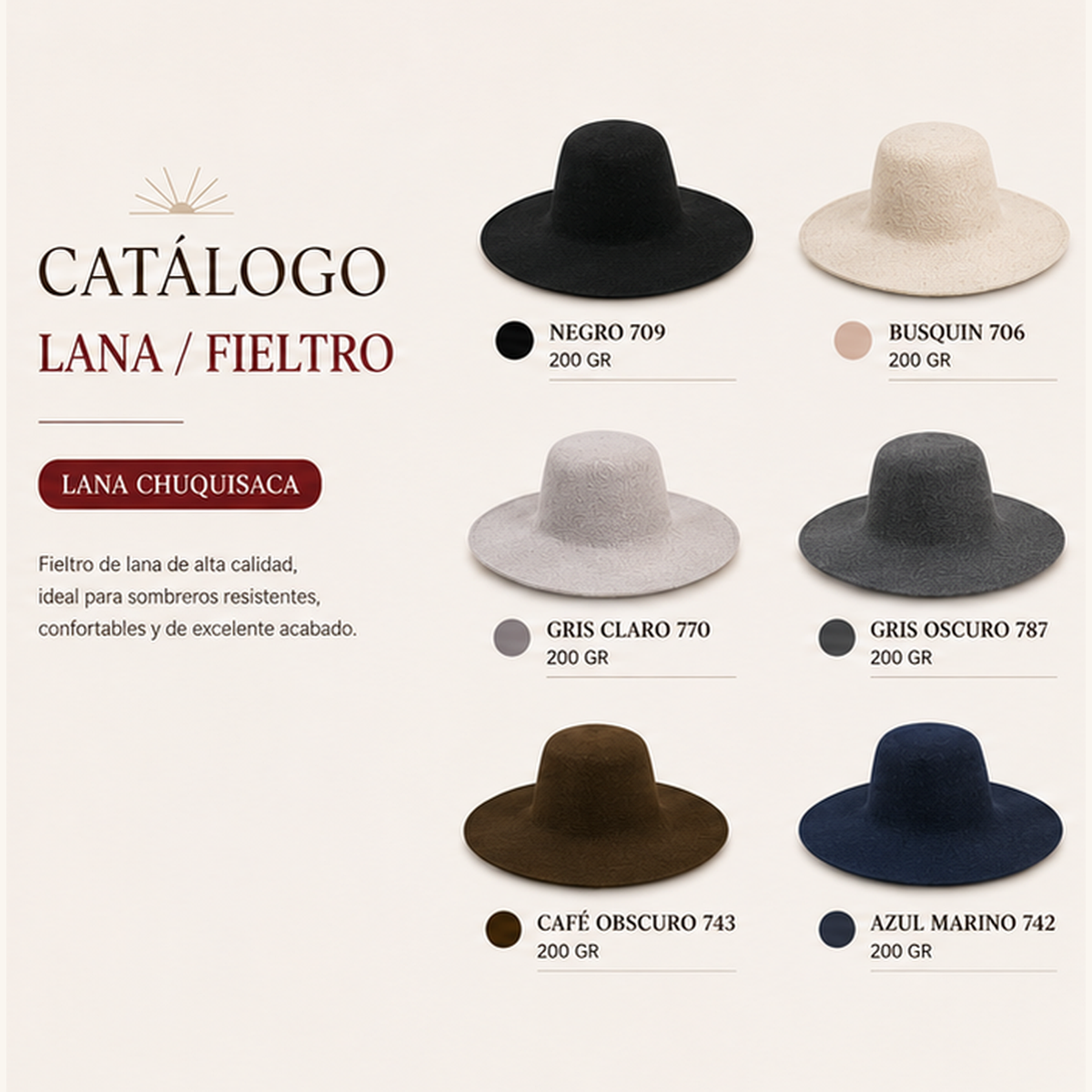 Catálogo Lana y Fieltro — materiales para sombrero